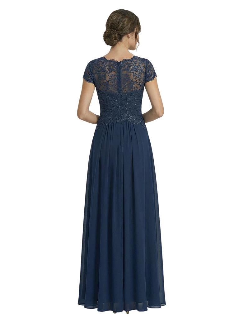 Elegant Short Sleeves Lace Chiffon A-Line Mother of The Bride Dresses