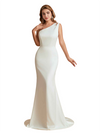 Elegant One Shoulder Soft Satin Mermaid Pretty Long Bridesmaid Dresses Online
