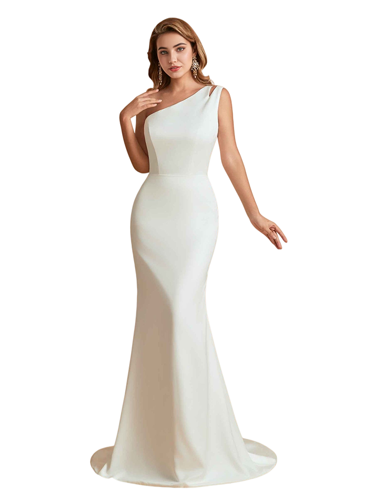 Elegant One Shoulder Soft Satin Mermaid Pretty Long Bridesmaid Dresses Online