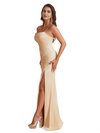 Elegant Mermaid Silky Satin Long Bridesmaid Dresses Online Spaghetti Straps Side Split