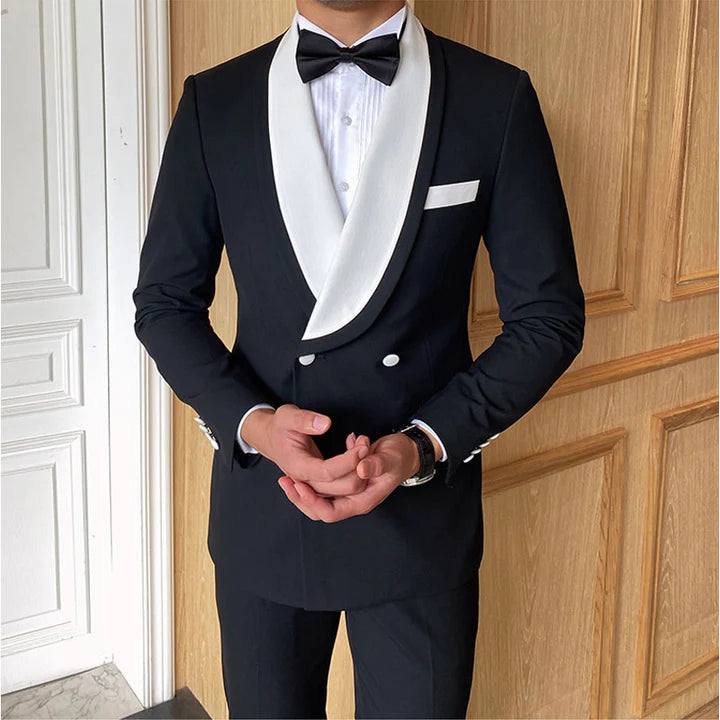 2 Pieces Formal Men's Slim Fit White Shawl Lapel Black Tuxedo CN497