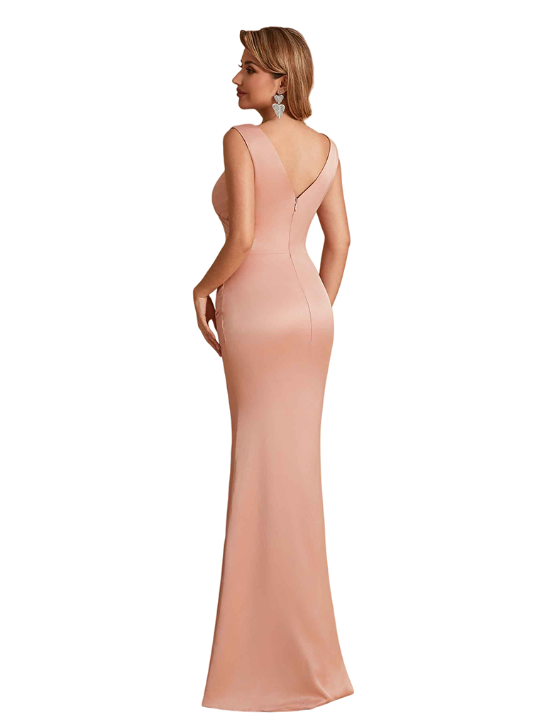 Elegant V-Neck Silky Satin Mermaid Simple Long Bridesmaid Dresses Online