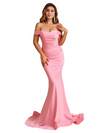 Sexy Off The Shoulder Mermaid Stretch Jersey Long Bridesmaid Dresses