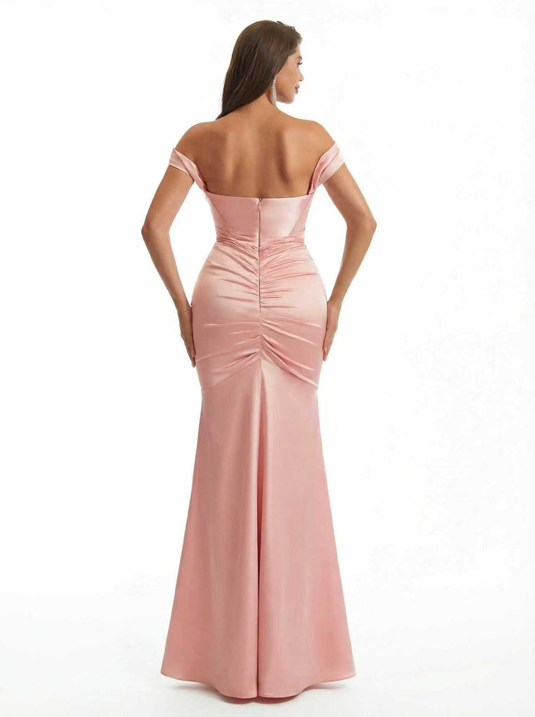 Sexy Off The Shoulder Silky Satin Boning Mermaid Long Evening Formal Dresses
