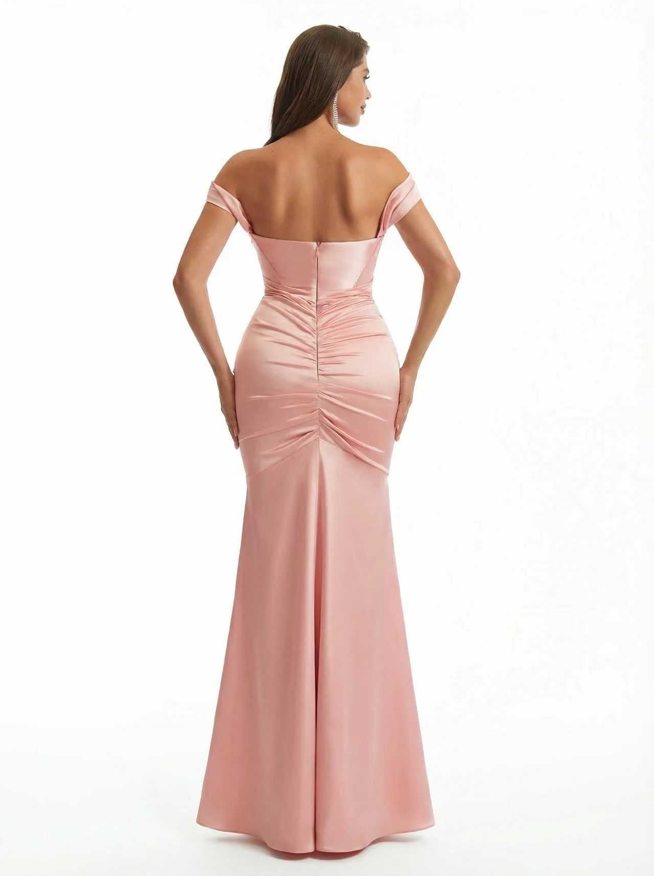 Sexy Off The Shoulder Silky Satin Boning Mermaid Long Evening Formal Dresses
