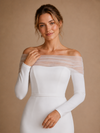 ChicSew Elegant Fancy Crepe Tulle Long Sleeves Mermaid Floor-Length Wedding Dress
