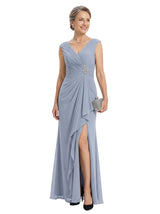 ChicSew V-Neck Ruched Chiffon Beaded Ruffle Skirt Long Chiffon Fancy Mother of the Bride Dresses Slit