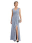 ChicSew V-Neck Sleeveless Rhinestone Detail Ruffle Slit Detail Floor Length Chiffon Fancy Mother of the Bride Dresses