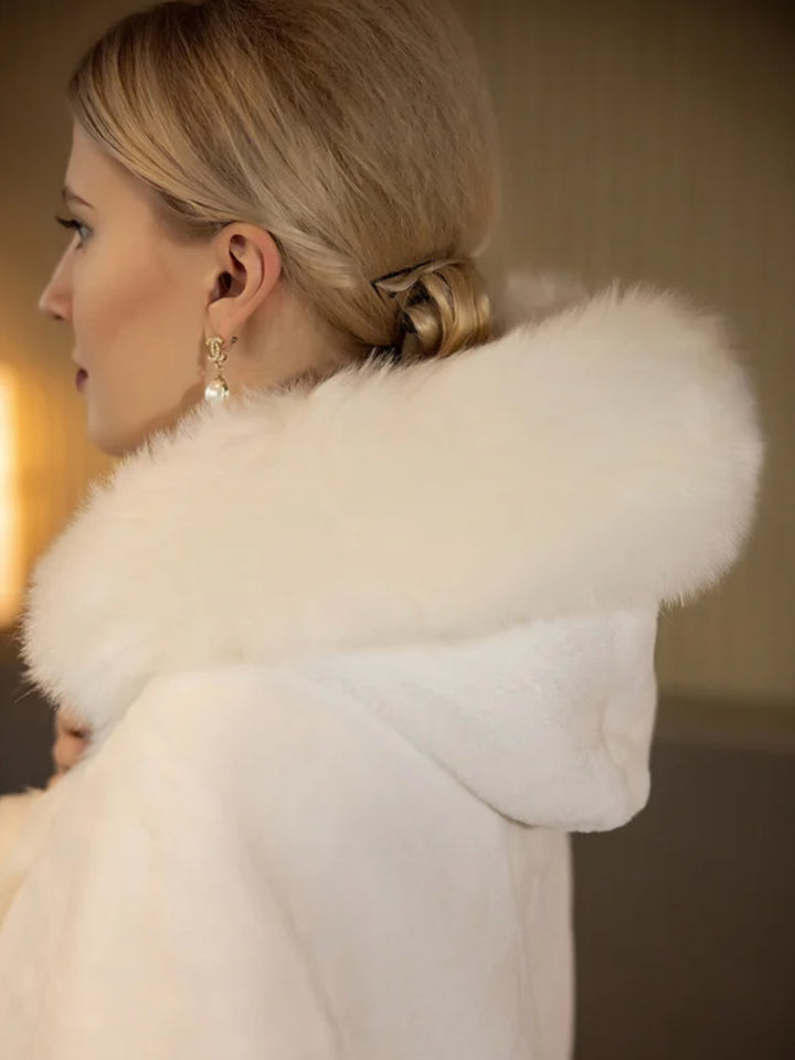 Hooded Faux Fur Shawl Wrap Stoles for Brides