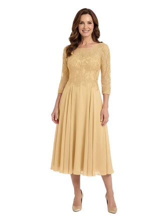 ChicSew Scoop 3/4 Sleeve Lace Applique A-Line Tea Length Chiffon Romantic Mom Of The Groom Dresses