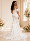 ChicSew Fancy Off The Shoulder Ruching Mermaid Satin Maxi Wedding Dress With Beaded