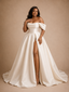 ChicSew Elegant Off The Shoulder Boning Sleeveless Long A-Line Satin Wedding Dress