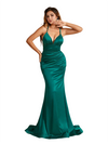 Sexy Criss Cross V-Neck Ruched Mermaid Soft Satin Long Bridesmaid Dresses Online