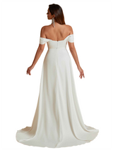 Unique Elegant Off The Shoulder Mermaid Silky Satin Long Bridesmaid Dresses Side Split