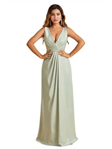 Sexy V-Neck Soft Satin Formal A-Line Long Bridesmaid Dresses Online