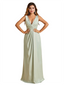 Sexy V-Neck Soft Satin Formal A-Line Long Bridesmaid Dresses Online