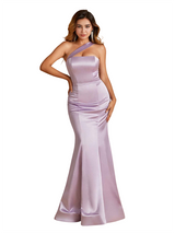 Sexy One Shoulder Simple Mermaid Soft Satin Long Bridesmaid Dresses Online