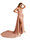 Sexy Spaghetti Straps Side Slit Mermaid Soft Satin Pretty Long Bridesmaid Dresses