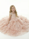 Beautiful Beaded Cap Sleeves Round Neck Lace Ruffle Tulle A-Line Flower Dress For Kids