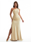 Sexy One Shoulder Side Slit Mermaid Soft Satin Long Bridesmaid Dresses Online