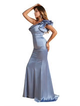 Sexy Ruffle One Shoulder Mermaid Soft Satin Beauty Long Bridesmaid Dresses