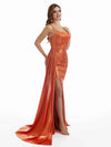 Elegant Mermaid Spaghetti Straps Metallic Stretch Shiny Fabric Long Bridesmaid Dresses Online