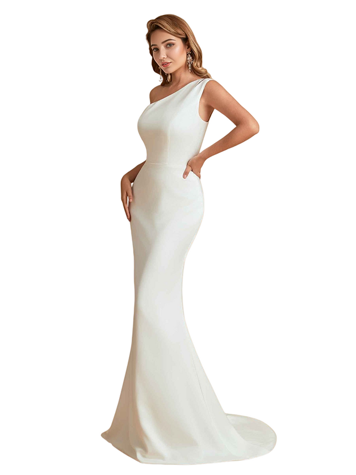 Elegant One Shoulder Soft Satin Mermaid Pretty Long Bridesmaid Dresses Online