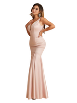 Sexy Deep V-Neck Mermaid Soft Satin Open Back Long Bridesmaid Dresses