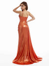 Elegant Mermaid Spaghetti Straps Metallic Stretch Shiny Fabric Long Bridesmaid Dresses Online