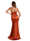 Sexy Mermaid Strapless Silky Satin Long Bridesmaid Dresses Side Split