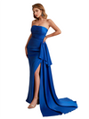 Elegant Sweetheart Soft Satin Mermaid Side Slit Pretty Long Bridesmaid Dresses