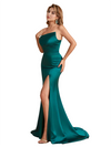 Elegant Silky Satin Asymmetric Mermaid Side Slit Maxi Bridesmaid Dresses Online