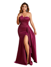 Sexy One Shoulder Mermaid Soft Satin Long Bridesmaid Dresses Side Slit