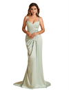 Elegant Spaghetti Straps Mermaid Ruched Satin Long Bridesmaid Dresses Online