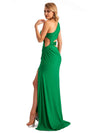 Elegant Mermaid One Shoulder Side Slit Stretchy Jersey Long Formal Bridesmaid Dresses
