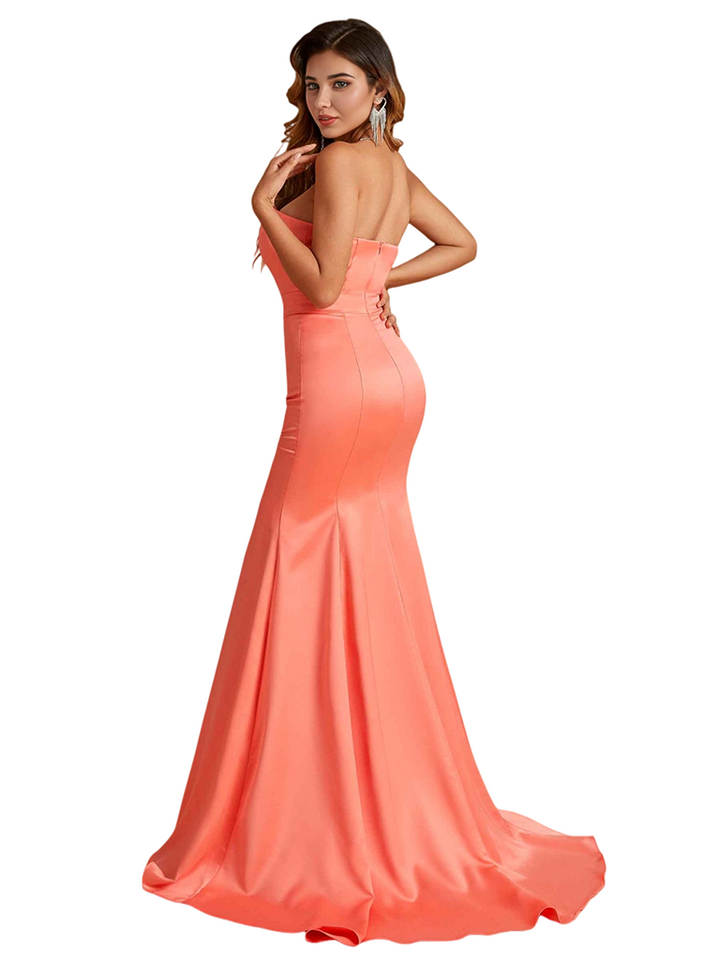 Sexy Strapless Sweetheart Mermaid Soft Satin Pretty Long Bridesmaid Dresses