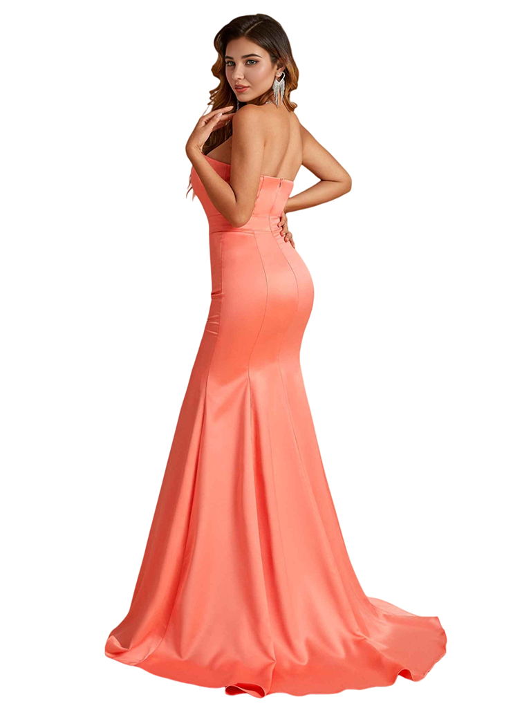 Sexy Strapless Sweetheart Mermaid Soft Satin Pretty Long Bridesmaid Dresses