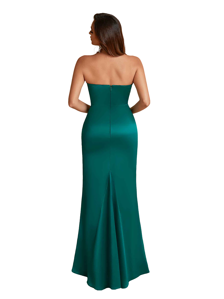 Sexy Sweetheart Strapless Silky Satin Mermaid Long Bridesmaid Dresses Online