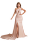 Sexy One Shoulder Soft Satin Mermaid Side Slit Pretty Long Bridesmaid Dresses Online