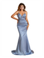 Sexy V-Neck Spaghetti Straps Ruched Satin Mermaid Long Wedding Bridesmaid Dresses