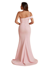 Elegant One Shoulder Mermaid Handmade Flower Satin Long Bridesmaid Dresses Side Split