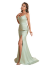 Sexy Silky Satin Spaghetti Straps Mermaid Side Slit Floor Length Bridesmaid Dresses Online