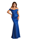 Sexy Off The Shoulder Ruched Mermaid Soft Satin Long Bridesmaid Dresses Online