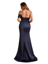 Sexy One Shoulder Mermaid Soft Satin Side Slit Beauty Long Bridesmaid Dresses