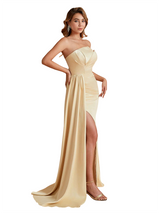 Sexy Asymmetric Soft Satin Mermaid Side Slit Long Bridesmaid Dresses Online