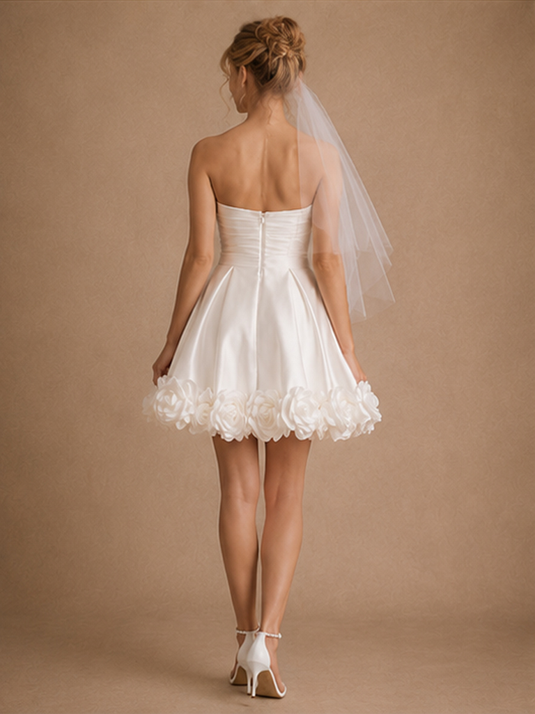 ChicSew Fancy Strapless Ruching A-Line Satin Mini-Length Wedding Dress