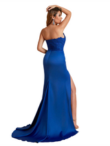 Sexy Strapless Lace Top Soft Satin Mermaid Side Slit Long Bridesmaid Dresses Online