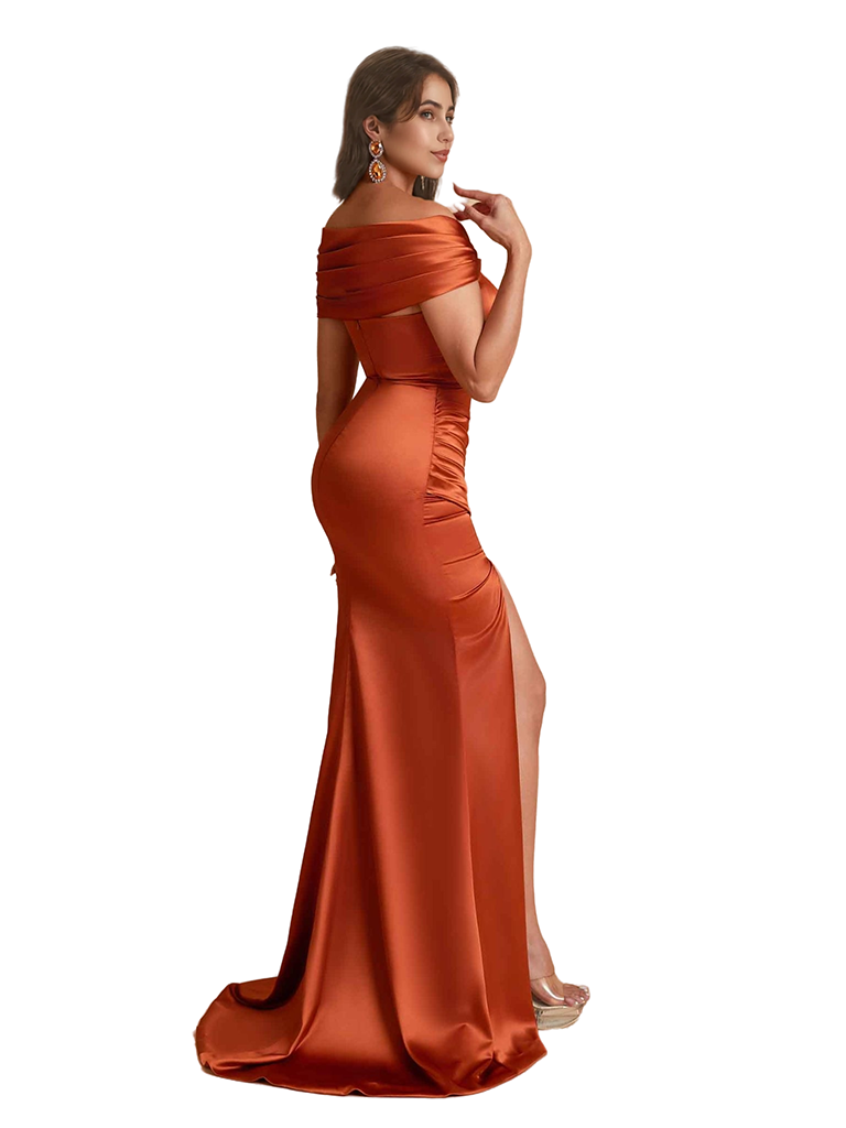 Sexy Cap Sleeves Silky Satin Mermaid Side Slit Long Bridesmaid Dresses Online