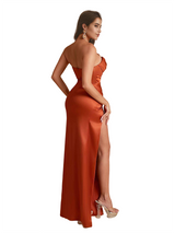 Modern Sweetheart Silky Satin Mermaid Maxi Long Bridesmaid Dresses Side Slit