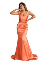 Sexy Spaghetti Straps Cowl Neck Mermaid Soft Satin Long Bridesmaid Dresses